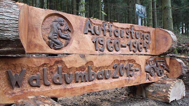 Das Denkmal erinnert an die Aufforstung des Totnansberges in den 1060ern - und dan den aktuellen Waldumbau. Foto: Ulrike Müller