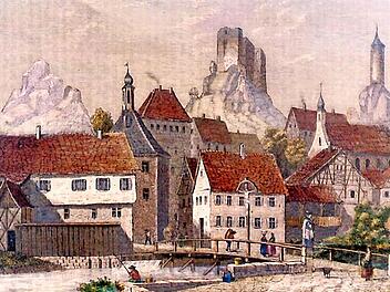Waischenfeld in der Zeit als die Preußen durchzogen, gemalt von Domenico Quaglio Repro: Reinhard Löwisch