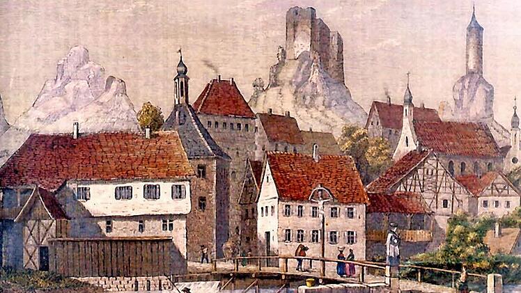 Waischenfeld in der Zeit als die Preußen durchzogen, gemalt von Domenico Quaglio Repro: Reinhard Löwisch