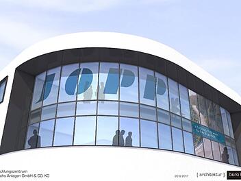 Mit einer au&szlig;ergew&ouml;hnlichen Form wird das neue Entwicklungszentrum der Firma Jopp ein architektonisches Aush&auml;ngeschild f&uuml;r Bad Neustadt sein.       Architekturb&uuml;ro Kriesche