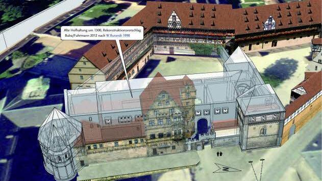 Das digitale Modell zeigt die Entwicklung der Stadt, hier am Beispiel der Hofhaltung auf dem Domberg. Foto: Stadt Bamberg
