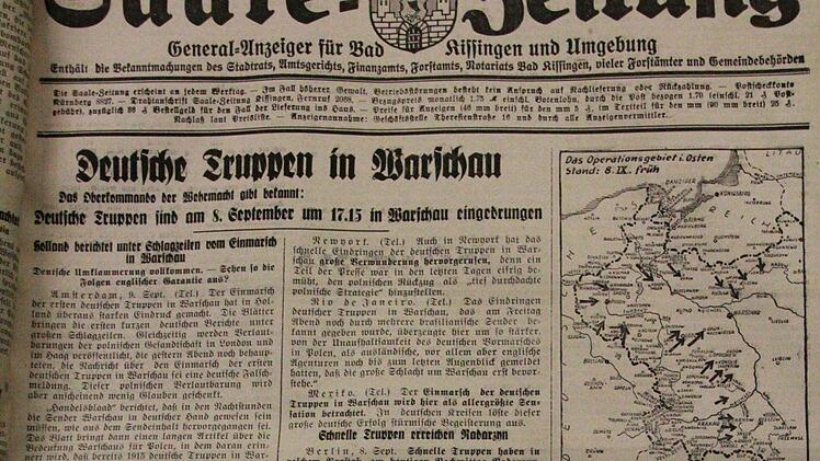 Die Titelseite der Ausgabe vom 9. Septmeber 1939.  Foto: Johannes Schlereth