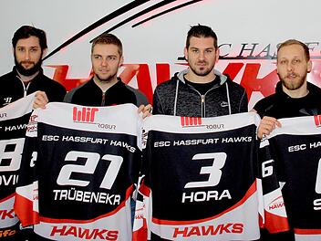 Werden die ESC-Fans in der Verzahnungsrunde nur noch jeweils zwei der vier Kontingentspieler gleichzeitig im Einsatz sehen? Ob Michal Babkovic, Jan Trübenekr, Daniel Hora und Jakub Sramek (v. l.) weiter gemeinsam im Kader stehen, ist derzeit fraglich. Laut Bayerischem Eishockeyverband (BEV) soll die freiwillige Selbstbeschränkung aller Bayernliga-Vereine, mit nur zwei transferkartenpflichtigen Spielern anzutreten, auch für die Aufstiegsrunde gelten. Ralf Naumann