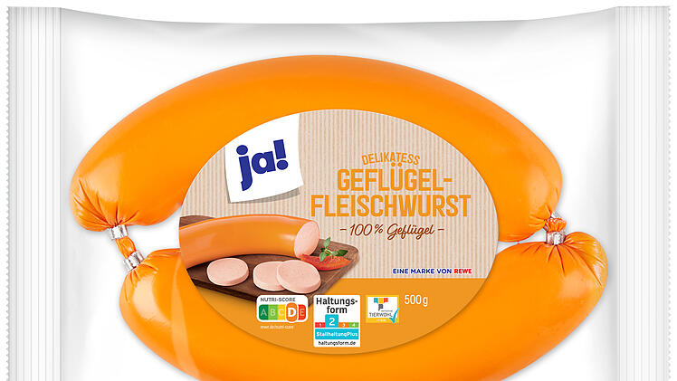 Rückruf von "ja! Delikatess Geflügelfleischwurst, 500g"