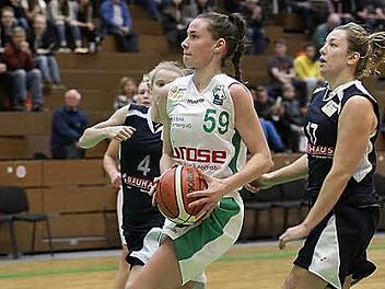 Julia F&ouml;rner ist an ihrer Gegenspielerin vorbeigezogen und hat freie Bahn zum Korb. Fotos: sportpress