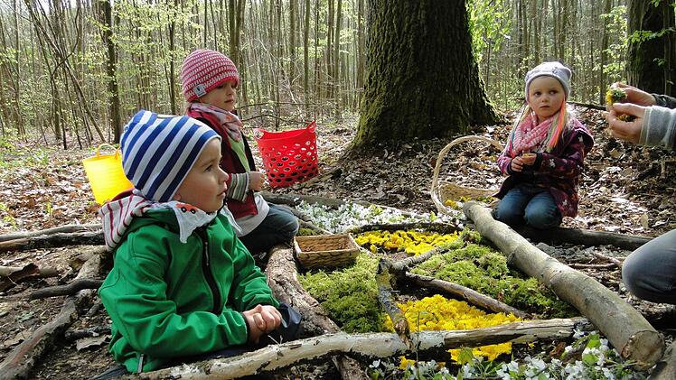 Die Kindergartenkinder aus Limbach sammelten Holz und Füllstoffe für ein Fachwerkhaus. Alles kommt aus der Natur und geht wieder in die Natur über, erkannte sie. Draußen im Wald kann man mit den richtigen Ideen schon den ganz Kleinen Nachhaltigkeit klar machen. Das wurde jetzt ausgezeichnet im Nachhaltigkeitszentrum in Handthal. Foto: Kindergarten Limbach