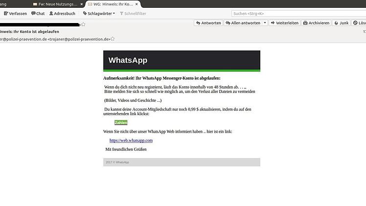 Beispiel-Mail der Betrugsmasche. Foto: Polizei Niedersachsen