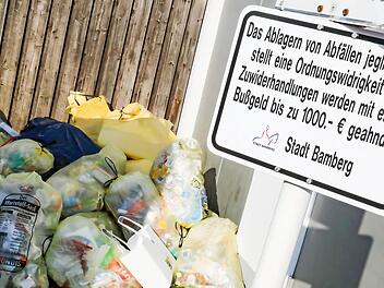 Trotz des Verbotsschilds liegen immer wieder gelbe Säcke und mehr an einem Containerstandort in der Pfarrfeldstraße. Foto: Matthias Hoch