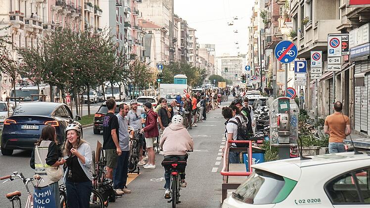Protest am Viale Monza-Radweg in Mailand