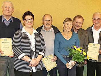 Der Schwimmverein Coburg ehrte langjährige Mitglieder (von links): Klaus Marr, Vorsitzende Iris Bilek, Georg Sümmerer, Kristina Geuter, Zweiter Vorsitzender Wolfgang Bittner und Johannes Alefeld Foto: Wolfgang Desombre