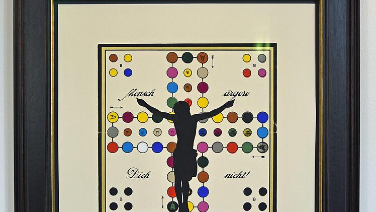 Patrick Fauck experimentiert mit den Techniken. Im Bild die Siebdruckarbeit mit dem Titel "Ecce Homo". Ulrike Langer