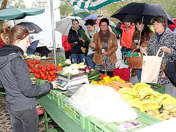 Der Wochenmarkt in Grub am Forst erfreut sich großer Beliebtheit - doch es gibt auch kritische Stimmen die im Veranstaltungsgelände hinter dem Rathaus eine Gefahr für die Einsatzbereitschaft der Feuerwehr sehen. Foto: Michael Stelzner