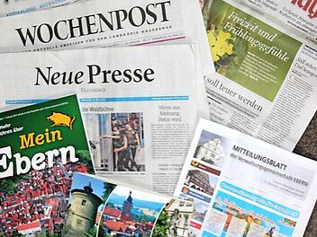 Viel gedruckte Informationen für so einen überschaubaren Werbemarkt: Im Bereich der Verwaltungsgemeinschaft Ebern buhlen mehrere Anbieter um die Anzeigen der Firmen aus der Region. Jeder möchte ein möglichst großes Stück vom Werbekuchen abhaben. Einige Agenturen auch im Auftrag der Verwaltungsgemeinschaft. Foto: Ralf Kestel
