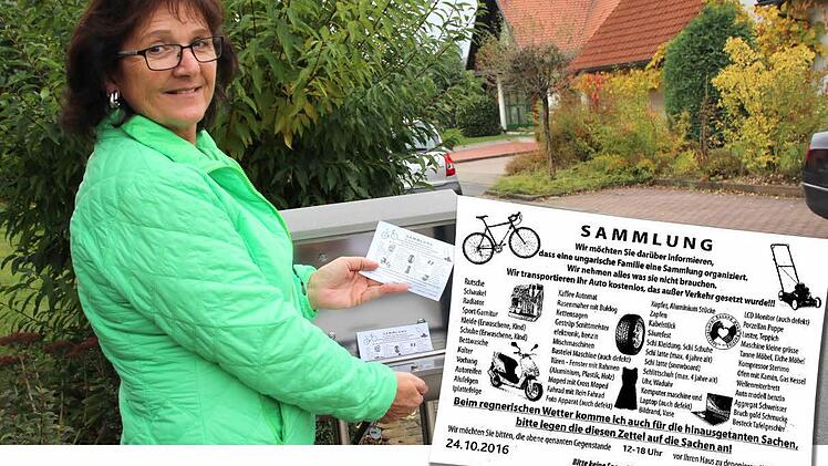 Auch Maria Brehm hat einen solchen Zettel in ihrem Briefkasten gefunden. Foto: Andreas Dorsch