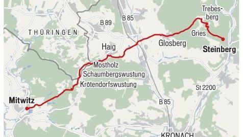 Die Wanderroute von Mitwitz nach Steinberg.
