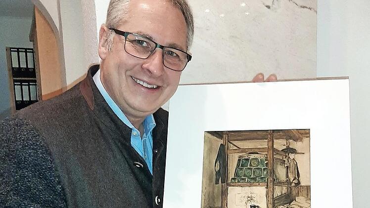 Vorsitzender Peter Weith ist stolz auf das erworbene Aquarell des Malers Johann Carl Hetz aus dem 19. Jahrhundert. Foto: privat
