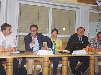 Kronachs Dritter Bürgermeister Markus Wich, Frank Schweizer-Nürnberg, CSU-Ortsvorsitzende Angela Hofmann, Thorsten Becker und Johannes Fehn, Kreisvorsitzender des Einzelhandelsverbands, beim Fachgespräch "Einzelhandel in Kronach"  Foto: Heike Schülein