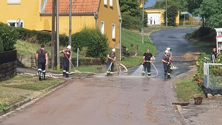 Die Feuerwehr reinigte die Straße. Foto: Christian Licha