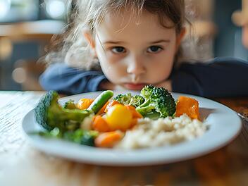 Child Neglecting Vegetables Amidst Untouched Meal on Plate