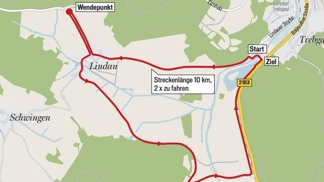 Die neue Radstrecke mit Start und Ziel am Trebgaster Badesee muss zwei Mal absolviert werden.