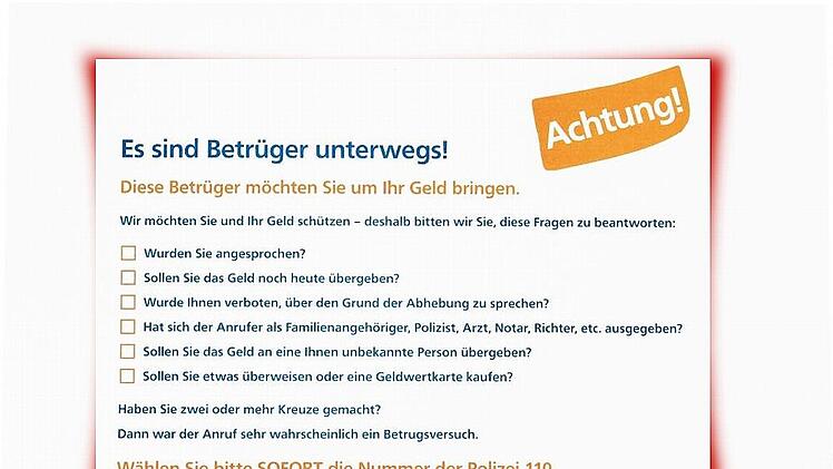 So sieht der Geldumschlag aus, mit dem die Banken ihre Kunden auf einen möglichen Betrugsversuch aufmerksam machen.