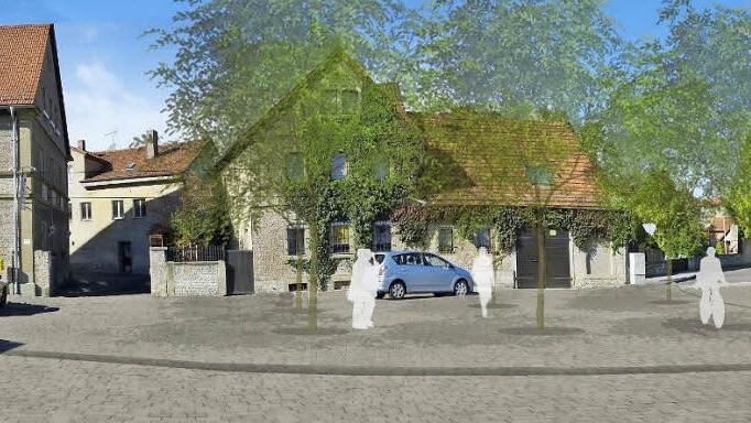 So sieht das Konzept der Städteplaner für die Umgestaltung des Neßtfellplatzes in Wiesentheid aus. Der Entwurf sorgt in der Gemeinderatssitzung für Diskussionen. Foto: Berthold