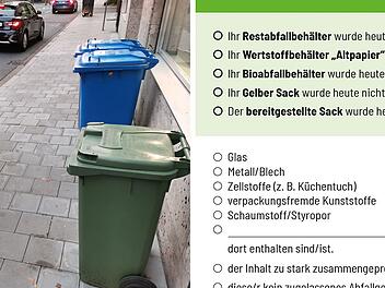 Stadt Ansbach präsentiert neuen Müll-Aufkleber: Falsch befüllte Tonnen bleiben voll