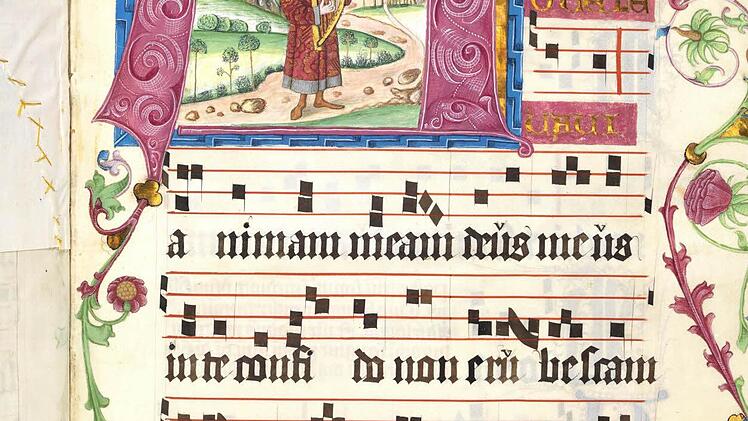 Buchseite aus dem Graduale von Frater Franziskus Mathiae für das Bamberger Klarissenkloster. Foto: Staatsbibliothek Bamberg/Gerald Raab