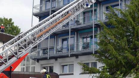 Dramatische Szenen bei der Großübung am Samstag im Haus Kreuzberg der Kurklinik "Am Kurpark". Foto: Peter Rauch