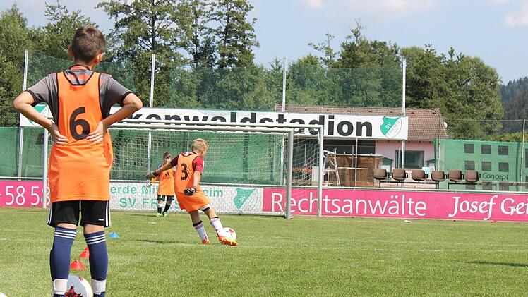 Die acht Torhüter, die zum Talentsichtungstag gekommen sind, haben ihre eigene Station, an der sie sich beweisen können. Foto: Dominic Buckreus