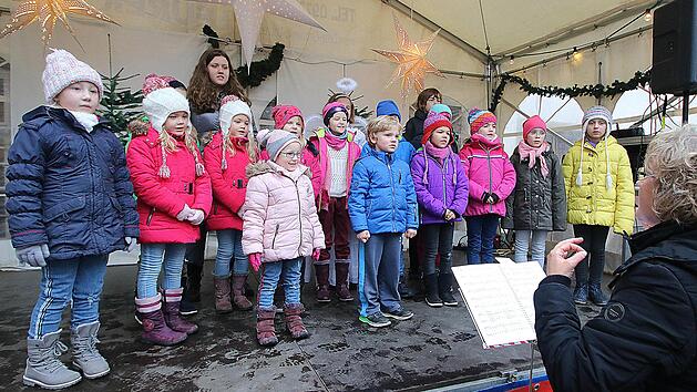 Der Kinderchor der Liedertafel unter der Leitung von Annemarie Kreuzer er&ouml;ffnete auch dieses Jahr im Schloss den Kunsthandwerkermarkt.