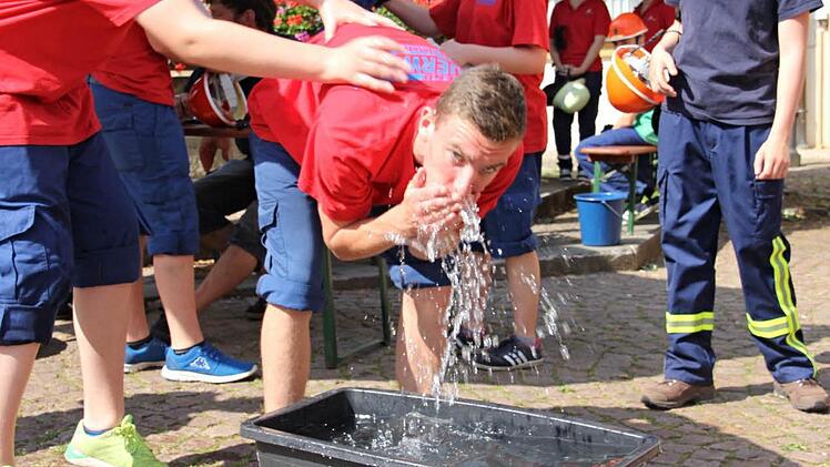 Eine Handvoll Wasser tut bei der Hitze gut. Johannes Klee aus Gereuth erfrischt sich nach getaner Arbeit. Fotos: Helmut Will