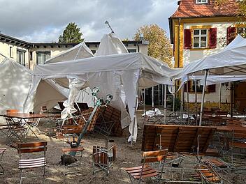 Bamberg: Zerstörung des Biergartens nach Sturm ist enorm