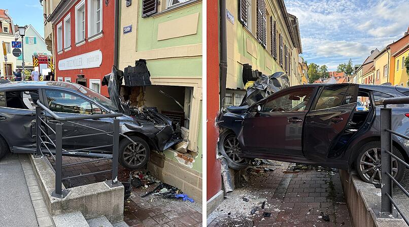 Auto durchbohrt Hauswand und bleibt stecken: Unfall in Bamberger Altstadt