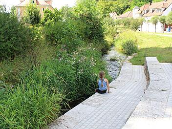 Mitten in der Stadt, am Georgi-Parkplatz, gibt es einen Zugang zum Wasser. An heißen Tagen lässt es sich hier gut aushalten. Foto: Julia Raab