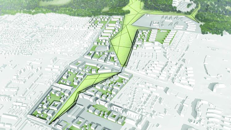 Auch Team 03 Architekten aus München entwickelten einen von West nach Ost reichenden Grünzug.
