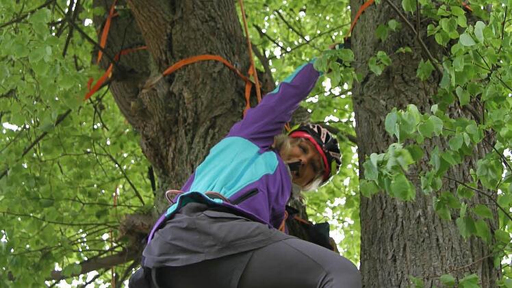 Carola Schneider kletterte auf einen Baum.Foto: Sonja Adam