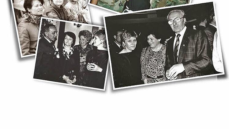 Maja Kelz (die blonde Dame) mit Polizeichef Plank und seiner Gattin (mittleres Bild) oder bürgermeister Ott und Gattin (rechts unten. Repros: Lp