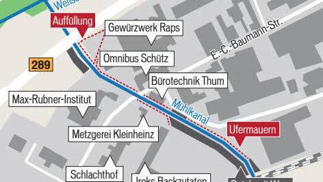 5,4 Millionen Euro kostet das Hochwasserschutz am Weißen Main zwischen Bahngelände und Nordumgehung. Grafik: Michael Beetz