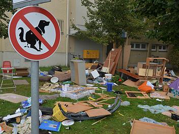 Vermüllte Grünlage im Malerviertel, Dienstag morgen  Foto: Ronald Rinklef