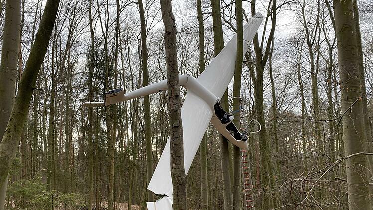 Segelflugzeug stürzt ab und bleibt in Baumkronen hängen