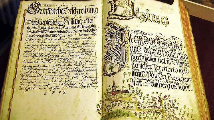 Das Kopialbuch mit der Beschreibung von Uetzing im Staatsarchiv Bamberg. Repro: Andreas Welz