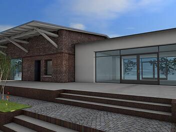 Studie für den Eingangsbereich. Im Wesentlichen soll die ehemalige Stückguthalle des Coburger Güterbahnhofs aber ihren jetzigen morbiden Charme behalten. Grafik: Archiva Architekten