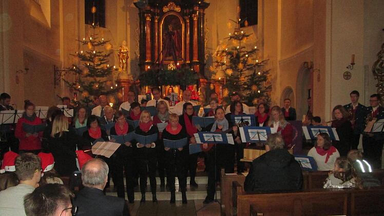 Mit deutschen und amerikanischen Weihnachtsliedern und fröhlichen Klängen überraschte der Projektchor. Foto: Winfried Ehling