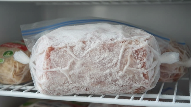 Gefrierbrand entsteht, wenn Fleisch nicht luftdicht verpackt wird &ndash; die Feuchtigkeit entzieht sich dem Fleisch und bildet eine Eisschicht auf der Oberfl&auml;che. Das Fleisch ist zwar nicht gesundheitssch&auml;dlich, b&uuml;&szlig;t aber deutlich an Geschmack und Qualit&auml;t ein.