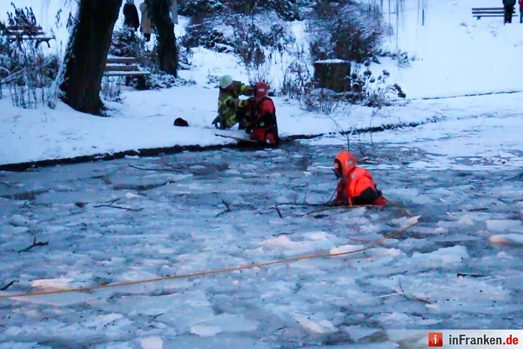 Tragischer Eisunfall in Bayreuth: Hund und Frauchen brechen in Weiher ein