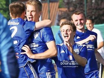 Die Metzdorfer bejubeln ihren Sieg bei der Stadtmeisterschaft 2013. Von links Manuel Spindler, Mario Ramming, Daniel Schmidt und Viktor Blehm (jetzt TDC Lindau). Foto: Monika Limmer