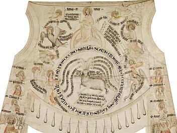 Im Mittelpunkt der Ausstellung steht das Rationale aus Pommersfelden - die Zeichnung eines bischöflichen Schulterschmucks auf Pergament. Fotos: Staatsbibliothek Bamberg, Gerald Raab