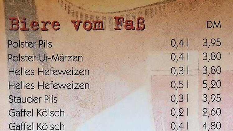 Getränkekarte von 1999: Damals noch in Mark.