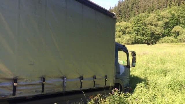 Der Laster steckte in der Wiese fest.  Foto: Auto-Reier